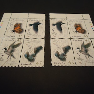 Sellos postales canadienses nuevos, de dos placas, con esquinas de bloque, 45 centavos, fauna migratoria