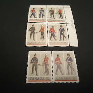 6 sellos postales canadienses de la Casa de la Moneda - Regimientos del Ejército Real Canadiense.