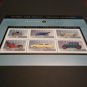 Sellos postales canadienses de la Casa de la Moneda - emisiones 1 Vehículos terrestres históricos - vehículos personales.
