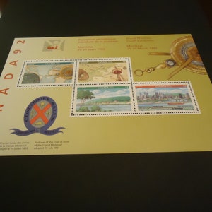 Hoja conmemorativa postal canadiense de la Casa de la Moneda - Exposición filatélica juvenil mundial de Montreal, 1992