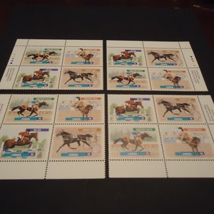 Juego de 4 esquinas de bloque de placa canadiense sin usar de 1999: caballos canadienses de 46 centavos.