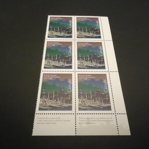 6 sellos postales canadienses sin usar de 1996 a Columbia Británica, 45 centavos
