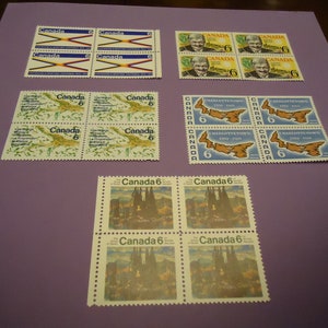 Sellos postales canadienses nuevos, 5 juegos de 4 sellos (6 centavos), en su mayoría de la década de 1960