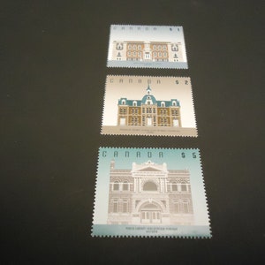 3 sellos postales canadienses nuevos en valores de 1, 2 y 5 dólares, de 1994 a 1996