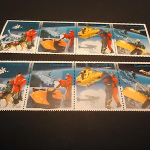 8 sellos postales canadienses nuevos de 50 centavos, de 2005, búsqueda y rescate.