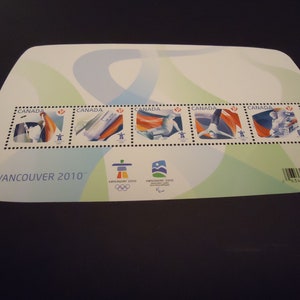 Hoja conmemorativa de los Juegos Olímpicos de 2010 de la Casa de la Moneda de Canadá (con sellos postales pagados de 5 peniques)