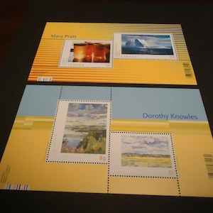 Dos hojas de sellos postales canadienses conmemorativos nuevos - Dorothy Knowles y Mary Pratt - Artista canadiense