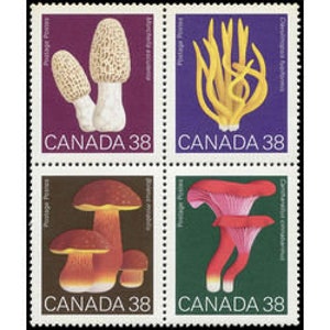 4 sellos canadienses nuevos de 38 centavos Hongos de 1989