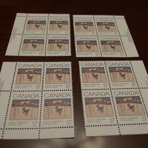 Sellos postales navideños canadienses de 17 centavos sin usar, un juego a juego de 4 bloques de placas