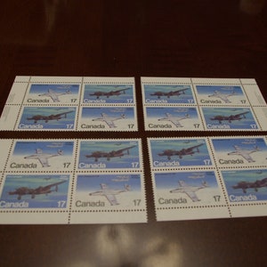 Sellos postales canadienses sin usar de 17 centavos, juego de 4 bloques de placas con esquinas a juego de 1980.