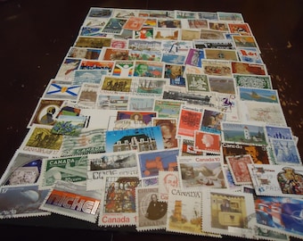 Used assortment of 100 Canadian postage stamps--1950-1990s