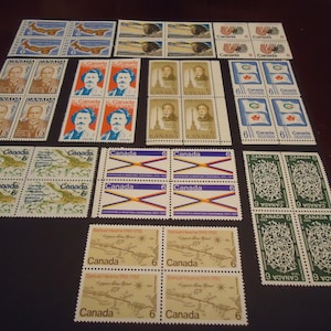 11 juegos de 4 sellos postales canadienses sin usar - 6 centavos, en su mayoría de la década de 1960