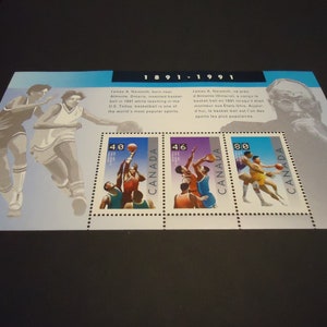 Hoja conmemorativa de Canadá - BALONCESTO 1991 Hoja de 3 sellos, más 1 sello suelto