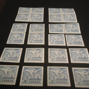 Conjunto de 24 sellos postales canadienses nuevos de 1964: 7 centavos, avión a reacción canadiense Ottawa