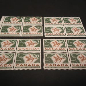 Sellos postales canadienses nuevos, 4 series de 4 sellos de 5 centavos de 1963, servicio postal canadiense.