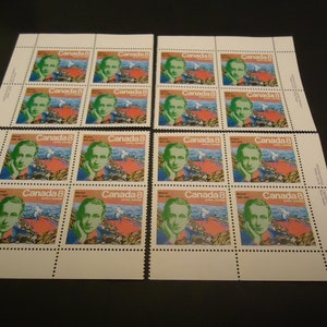 4 esquinas de bloque de placa de menta de 1974 de 8 centavos de Guglielmo Marconi y Signal Hill