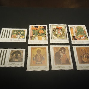 8 sellos postales navideños canadienses nuevos de 1987 a 1988