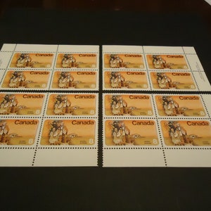Conjunto de 4 esquinas de bloque de placa sin usar de 1974: Centenario de los colonos menonitas de 8 centavos