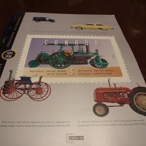 Sellos postales canadienses nuevos - 25 paneles y fundas de colección - Hoja de vehículo terrestre histórico