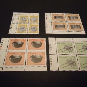 4 sellos postales canadienses MINT con esquinas de bloque - artefactos definitivos 1987-88