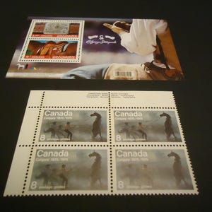 Sellos postales canadienses nuevos - 1 sello PBC de 8 centavos Estampida de Calgary de 1975 y panel de recuerdo de 2 sellos de 2012.