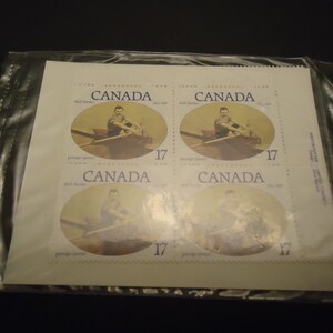 Conjunto de 4 esquinas de bloque de placa selladas sin usar de 1980 a 17 centavos de Ned Hanlan Rowing