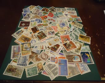 Used assortment of 100 Canadian postage stamps--1950-1990s