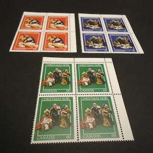 3 juegos de 4 sellos postales navideños canadienses en perfecto estado de 1982.