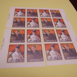 4 sellos de esquina de bloque de placa canadiense sin usar de 1980 a 17 centavos de Emma Albani/Healey Willan.