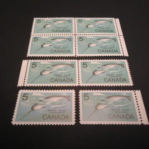 8 sellos postales canadienses sin usar de 5 centavos Narwhal de 1968