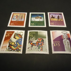 6 sellos postales navideños nuevos de 2000 y 2002: arte aborigen navideño/nacimiento navideño