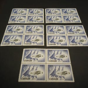 20 sellos postales canadienses nuevos, 5 series de 4 sellos de 1959 (primeros vuelos en Canadá)