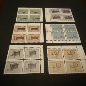 6 sellos postales canadienses MINT con esquinas de bloque - Artefactos definitivos de valor medio 1984-87