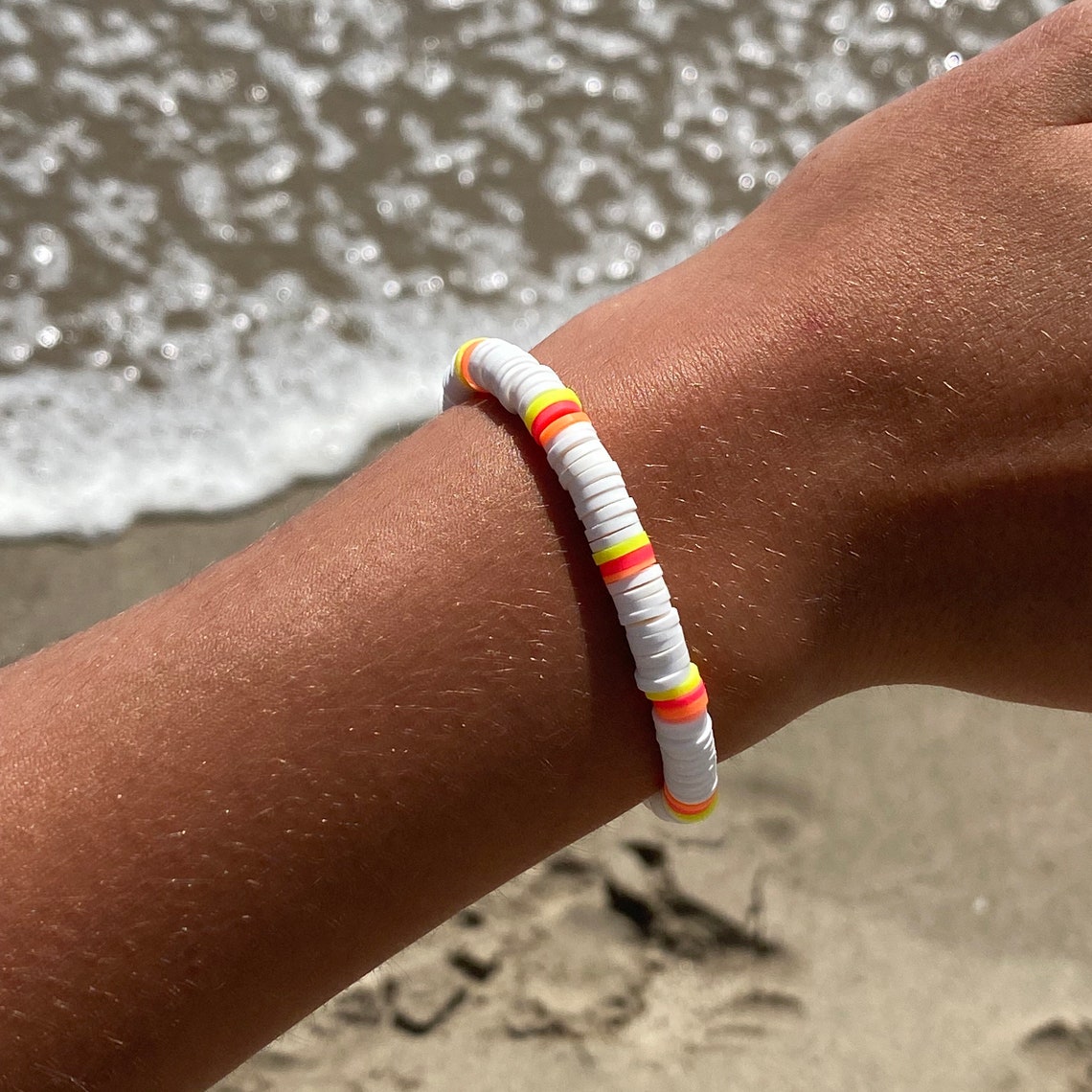 Sunset preppy bracelet aesthetic flat bead bracelet white Etsy