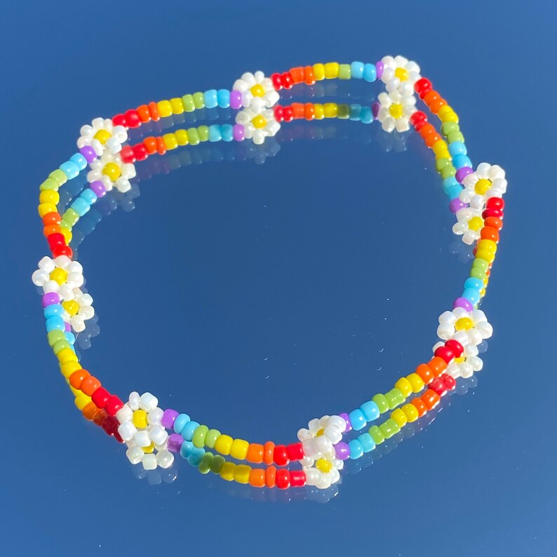 Rainbow Daisy Seed Bead Anklet Rainbow Anklet Daisy Anklet Etsy