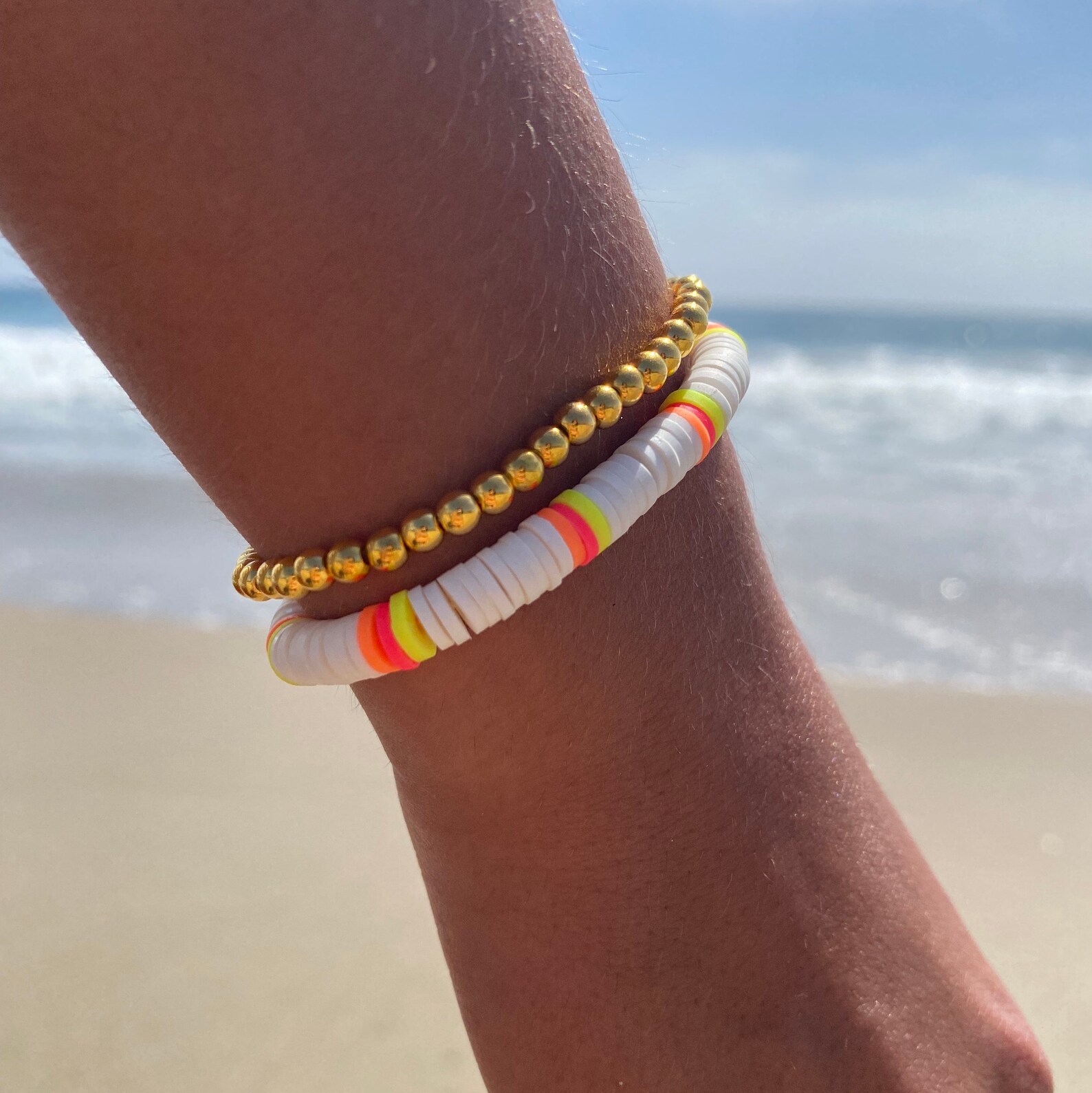 Sunset preppy bracelet aesthetic flat bead bracelet white Etsy