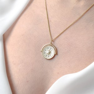 Chunky 18K Gold Aztec Necklace, Compass, Layered Gold Chain, Coin Medallion Mens Disc, Long Necklace Pendant, Link Chain Necklace for Women image 1