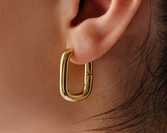 Chunky 14K Thick Gold Hoop Earring, Gold Vintage Statement Geometric Earring, Medium Hoop Earrings, Minimalist Hoop Earring, Bohemian