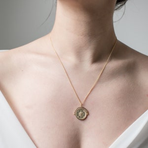 Chunky 18K Gold Aztec Necklace, Compass, Layered Gold Chain, Coin Medallion Mens Disc, Long Necklace Pendant, Link Chain Necklace for Women image 2