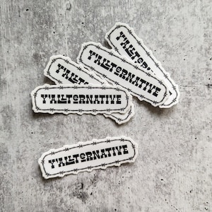 May include: A set of five white stickers with black barbed wire borders and the text "Y'allternative" printed in black.