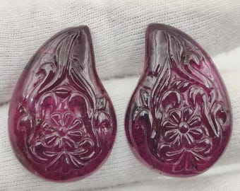 Carved Rubellite Tourmaline Pear, October Birthstone, Jewelry Making (33x23mm)
