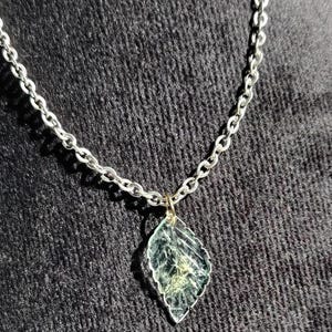Natural Aquamarine Leaf Necklace, Hand Carved Leaf, Greenish Color Pendant Necklace
