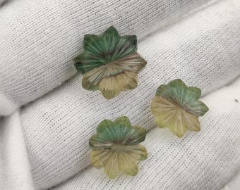 Fluorite Floral Carving Loose Gemstone Pair Carving Hand Carved Bi Color Gemstone Jewelry Supply