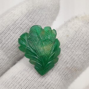 Emerald Carving, Natural Emerald Leaf Carving Loose Gems Hand Carved Both Sides Carving Jewelry Making Stone Natural Zambian Emerald