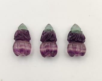 Natural Fluorite Carving, Bullet Carving Gemstone Hand Carved Loose Gemstone Jewelry Supply Bi Color Gemstone 3pcs