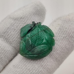 Emerald Carving, Natural Emerald Leaf Carving Loose Gems Hand Carved Both Sides Carving Jewelry Making Stone Natural Zambian Emerald