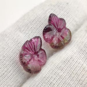 Floral Pair Carving, Pink Tourmaline loose Gemstone Earring Making 9.55 Carat