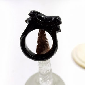 Natural Onyx Carving Ring Hand Carved Beautiful Onyx Ring Black Onyx Carving Ring US Size-7