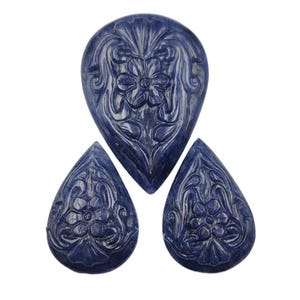 Blue Jade Carving Hand Carve Loose Gemstone 3pc Jewelry Making earring & Pendant 79.00 Carat