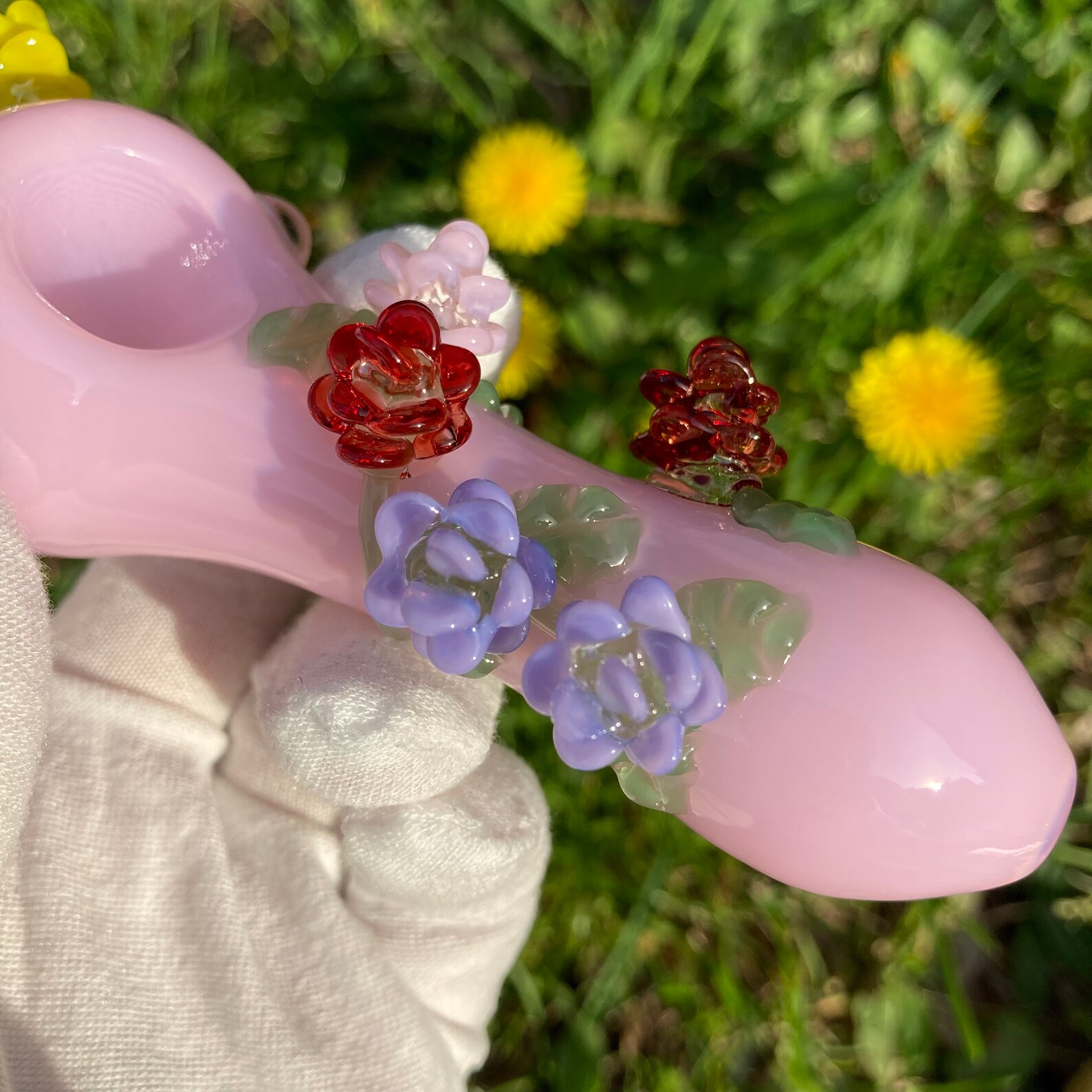 Handmade Flowers Glass Smoking Pipe Pink Etsy